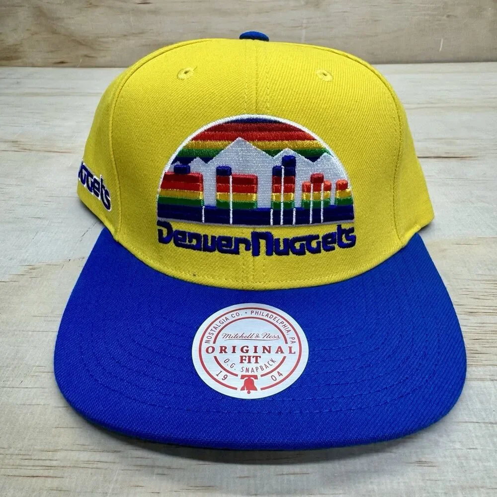NEW Denver Nuggets Mitchell Ness Throwback Logo Snapback Cap Hat Yellow OSFM